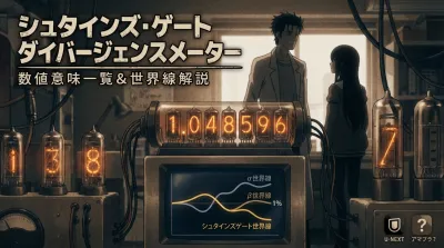STEINS;GATEシュタインズ・ゲート ダイバージェンスメーター 数値 意味 一覧 世界線 α世界線 β世界線 シュタインズゲート世界線 1%の壁 伏線 動画配信 U-NEXT アマプラ？