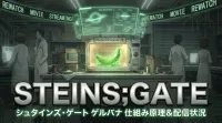 STEINS;GATE シュタインズ・ゲート ゲルバナ 仕組み 原理 なぜ 電話レンジ(仮) カー・ブラックホール ゼリー状 失敗 実験 再視聴 アニメ 配信 状況 映画 配信の正体は？